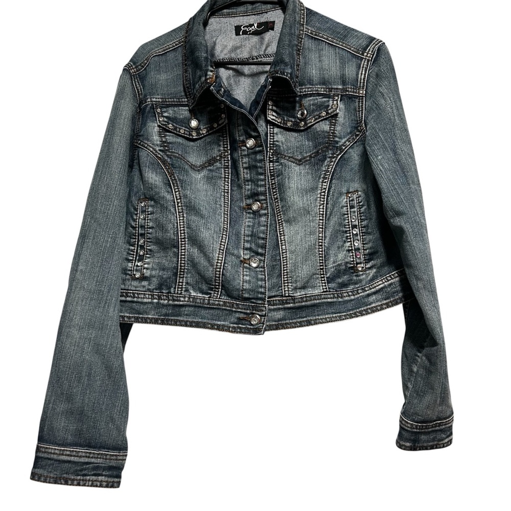 Y2K Earl Jeans Blue Denim Jacket with Rhinestone Buttons